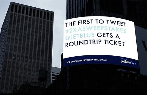 捷蓝航空纽约时代广场的广告牌实时撩拨你休假的心